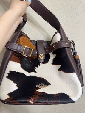 Coach Convertible Hadley Brown & White Cowhide Leather Shoulder Bag crossbody